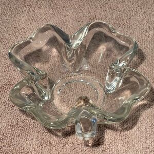 Vintage Thick Glass Shamrock 4 Leaf Clover Candy Dish